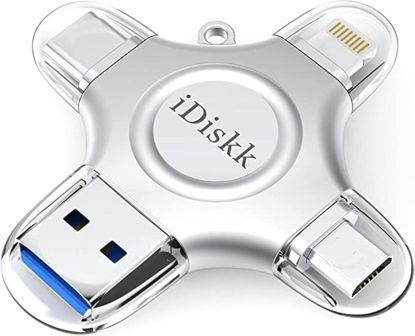 Picture of [MFi Certified] 128GB Flash Drive for iPhone iPad USB 3.0 Lightning Drive 4 in 1 Multi Functional External Storage for iOS and Android Samsung Phones Type c Devices and MacBook idiskk Thumb Drive