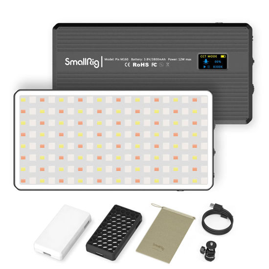 Picture of SmallRig Pix M160 RGB Video Light, 12W RGBWW LED Camera Light Panel, 360° Full Color Portable Light for Photography, 3800mh Battery, CRI 95+,TLCI 98, for Vlogging, Photo, Video, Aluminum Body - 3157