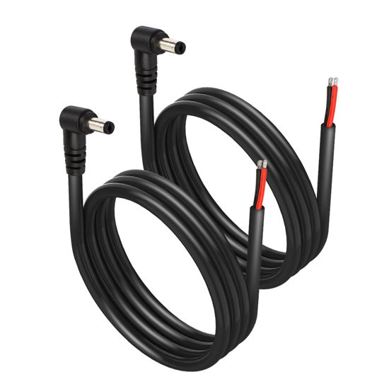 Picture of SinLoon 2 Pack DC5521 Power Pigtails Cable, 12V 90 Degree DC 5.5mm x 2.1mm Male Plug to Bare Wire Open End Power Supply Repair Cord 16AWG, for Monitors, LED Strip Light,CCTV Security Camera (3.3FT)