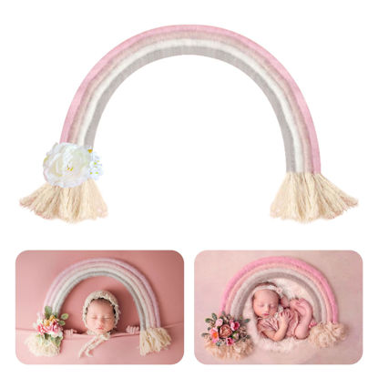 Picture of Newborn Photography Props Macrame Rainbow Decor Handmade Rainbows Newborn Photo Prop Rainbow Baby Photoshoot Props Bedroom Wall Decor Playroom Nursery Photo Props Accessories (Pink)