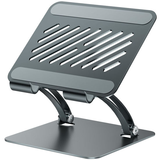Picture of tounee Tablet Holder Stand, Dual Rod Adjustable Aluminum Desktop Stand, Compatible with 4-17.3" iPads, Surface Tablets, Portable Monitors, Kindle & More (Gray)