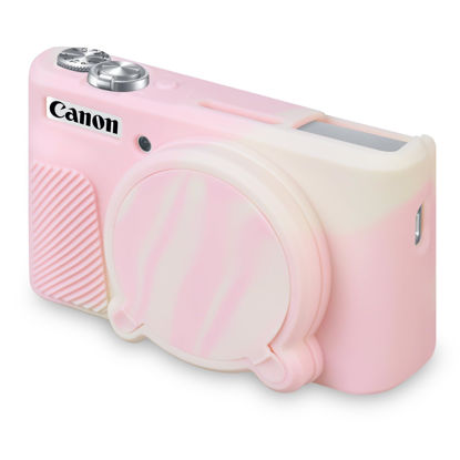 Picture of BOVKE Silicone Camera Case for Canon PowerShot SX740/ SX730 Digital Camera, SX740 Camera Soft Case Cover Rubber Camera Sleeve with Removable Lens Cover, Mist Pink