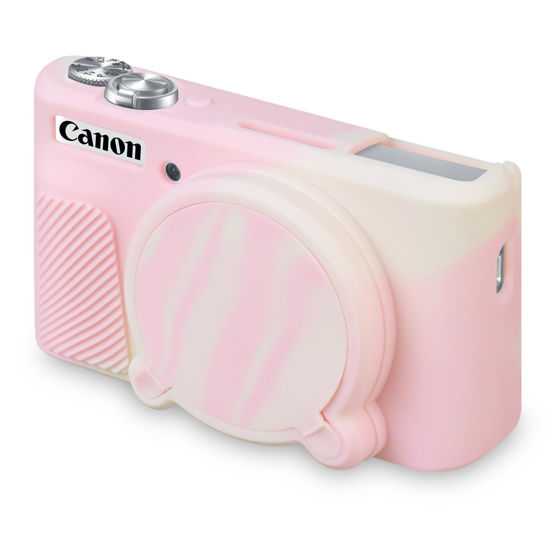 Picture of BOVKE Silicone Camera Case for Canon PowerShot SX740/ SX730 Digital Camera, SX740 Camera Soft Case Cover Rubber Camera Sleeve with Removable Lens Cover, Mist Pink