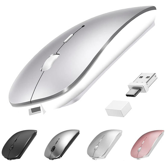 Picture of Wireless Mouse for MacBook Pro Air iMac Desktop Laptop Mac Book Air, Bluetooth Wireless Mouse USB C Rechargeable Compatible with Surface Pro/Computer, Wireless Mouse with USB Type-C Receiver