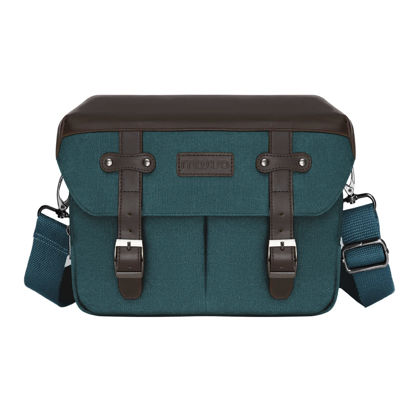 Picture of MOSISO Camera Case Crossbody Shoulder Messenger Bag, DSLR/SLR/Mirrorless Photography Vintage PU Leather Flap Gadget Bag with Rain Cover Compatible with Canon/Nikon/Sony Camera and Lens, Teal Green