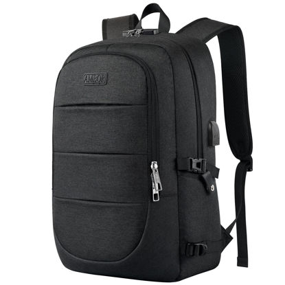 Picture of AMBOR Travel Laptop Backpack for Ｍen, 15.6-17.3 inch Laptop Backpack for School, Anti Theft Business Work Backpack with USB Charging Port, Water Resistant College Computer Bag for Men & Women, Black