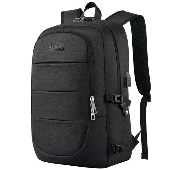 Picture of AMBOR Travel Laptop Backpack for Ｍen, 15.6-17.3 inch Laptop Backpack for School, Anti Theft Business Work Backpack with USB Charging Port, Water Resistant College Computer Bag for Men & Women, Black