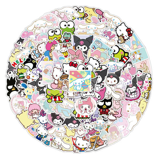 Picture of 100Pcs Cartoon Sanrio Stickers for Kids Hello Kitty Stickers MyMelody&Kuromi Stickers Cinnamoroll Pompompurin Keroppi Pochaco Stickers Decals Assorteds Sticker Packs for Girls Teens