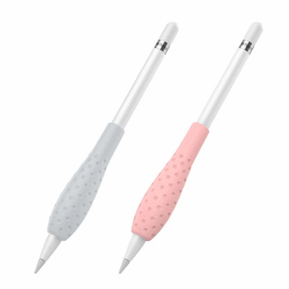 Picture of MoKo [2 Pack Silicone Grip Holder Ergo Protective Sleeve Cover Case Accessories Compatible with Apple Pencil 1st / 2nd Generation, Gray & Pink