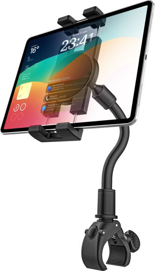 Picture of GDZN Gooseneck Treadmill Tablet Holder, iPad Clamp Mount for Bike, Handlebar, Spin Bike, Stroller, Wheelchair, Mic Stand, Indoor Cycling, Compatible with 4.7-13" Tablets and Phones