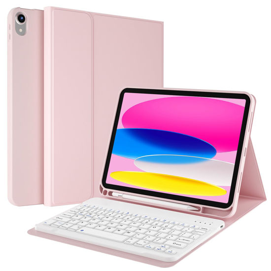 Picture of kenke Keyboard Case for iPad 10th Generation 10.9 Inch 2022, Stand Folio Smart Cover with Magnetically Detachable Wireless Keyboard, Auto Sleep/Wake, Light Pink