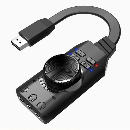 Picture of MEIRIYFA External USB Sound Card Virtual 7.1 Surround Sound USB 2.0 Sound Card Adapter for PC with Volume Control, USB to 3.5mm Jack Audio Adapter Cable Plug and Play