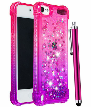 Picture of CAIYUNL iPod Touch 7 /iPod Touch 6 /iPod Touch 5 Case for Girls Women Kids,Glitter Bling Sparkle Shiny Liquid Floating Clear TPU Protective Phone Case for iPod Touch 7th/6th/5th Generation-Pink/Purple