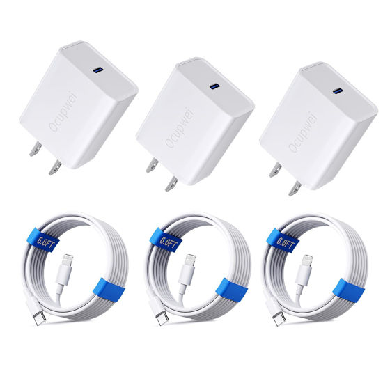 Picture of for iPhone 14 13 12 11 Charger Fast Charging [MFi Certified], 3-Pack 20W PD USB C Wall Charger Block with 6.6ft USB C to Lightning Cable Compatible with iPhone 14 Pro Max/Pro/Plus/Mini/iPad & More