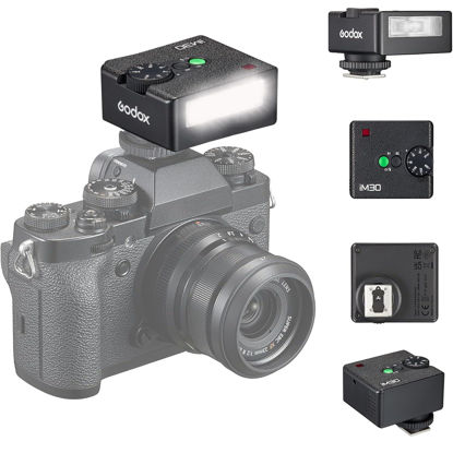 Picture of Godox iM30 Mini Flash Camera Flash, Mini Camera Flash with GN 15 7 Levels Flash Power CCT 6500K±200K Mini Flash Speedlite 230 Full-Power Flashe Compatibility with Canon/Sony/Nikon/Fuji/Olympus Camera