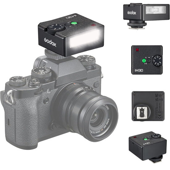 Picture of Godox iM30 Mini Flash Camera Flash, Mini Camera Flash with GN 15 7 Levels Flash Power CCT 6500K±200K Mini Flash Speedlite 230 Full-Power Flashe Compatibility with Canon/Sony/Nikon/Fuji/Olympus Camera