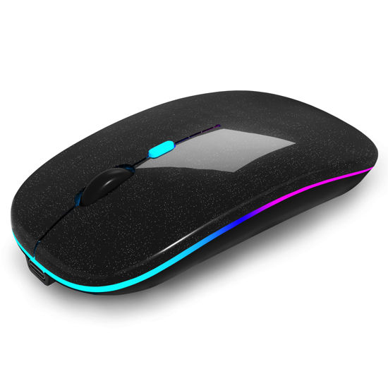 Picture of AIKOKOK Wireless Bluetooth Mouse,LED Rechargeable Laptop Mouse.Portable Computer Mice use(BT5.2 and USB 2.4G) Dual Mode Connection,Silent,Slim,for Apple Laptop/ipad Tablet/Mac/PC. (Pearl Black)