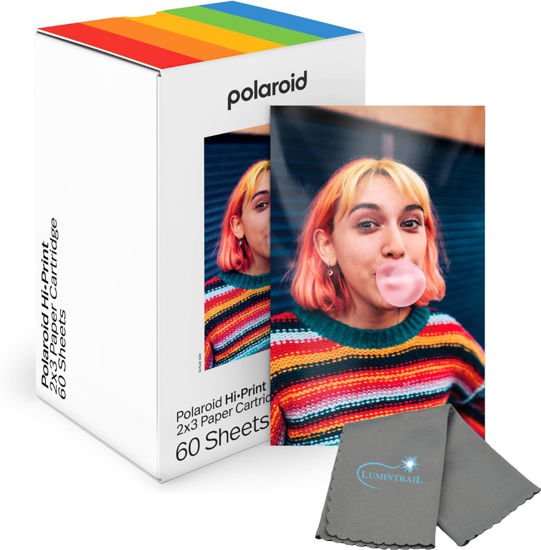 Picture of Polaroid Hi Print 2x3 Paper Cartridge, Peel and Stick, 3 Pack (60 Photos) with a Microfiber Cleaning Cloth