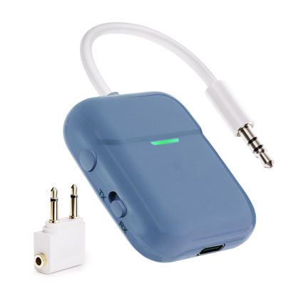 Picture of Nulaxy Air in-Flight Bluetooth Wireless Audio Transmitter Receiver for up to 2 AirPods Wireless Headphones, Bluetooth Adapter for All 3.5mm Aux Jacks on Airplanes, Gym Equipment, TVs Blue