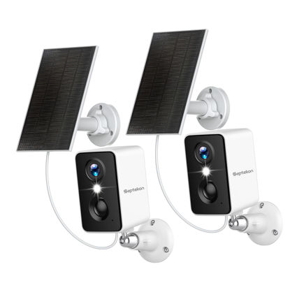 Picture of Septekon 2K Security Cameras Wireless Outdoor 2 Pack, Solar Battery Powered Camera with Two Spotlights, PIR Motion Detection Siren, Color Night Vision, 2-Way Audio, IP66 Waterpoof