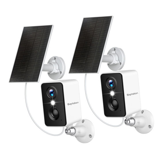 Picture of Septekon 2K Security Cameras Wireless Outdoor 2 Pack, Solar Battery Powered Camera with Two Spotlights, PIR Motion Detection Siren, Color Night Vision, 2-Way Audio, IP66 Waterpoof
