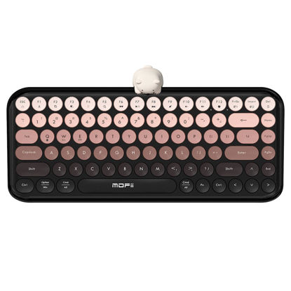 Picture of Lomiluskr Colorful Wireless Keyboard, Bluetooth/2.4G Dual Mode, Compact TKL Quiet Membrane Keyboard, Cute Gradient Retro Round Keycaps, Compatible with PC/Laptop/Tablet/Smartphone (Black)