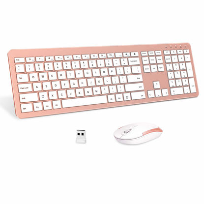 Picture of Wireless Keyboard and Mouse Combo - Full Size Slim Thin Wireless Keyboard Mouse with Numeric Keypad 2.4G Stable Connection Adjustable DPI - Rose Gold & White