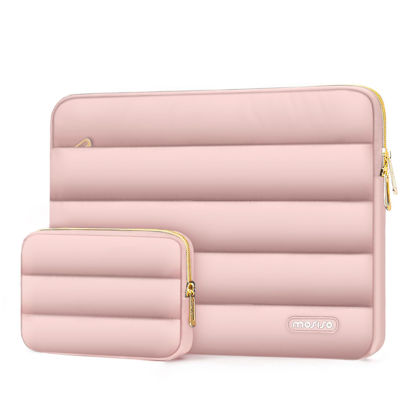 Picture of MOSISO 13-14 inch Laptop Case, 13.3 inch Puffy Laptop Sleeve Compatible with MacBook Air 13 13.6 M3 M2 M1/Pro 13/Pro 14, HP, Dell, ASUS, Lenovo, Polyester Horizontal Bag with Small Case, Pink