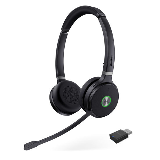 Picture of Yealink WH62 Portable Wireless Headset with DECT Dongle, Headset for Teams, Zoom Skype Certified, Office Work Headset with 2X Noise Cancelling Mic, 13 Call Time, 393 ft Range for Computer, Desk Phone