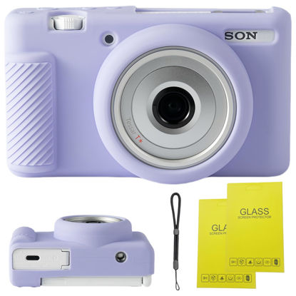 Picture of SZHSYJY Camera Case for Sony ZV-1F/ ZV-1 II/ZV-1M2 Digital Camera,ZV1F Soft Silicone Protective Bag,Anti-Scratch Slim Fit Soft Sleeve With ZV1 F screen protector and strap wrist. (Lilac Colour)