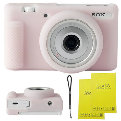 Picture of SZHSYJY Camera Case for Sony ZV-1F/ ZV-1 II/ZV-1M2 Digital Camera,ZV1F Soft Silicone Protective Bag,Anti-Scratch Slim Fit Soft Sleeve With ZV1 F screen protector and strap wrist. (Jelly Pink)
