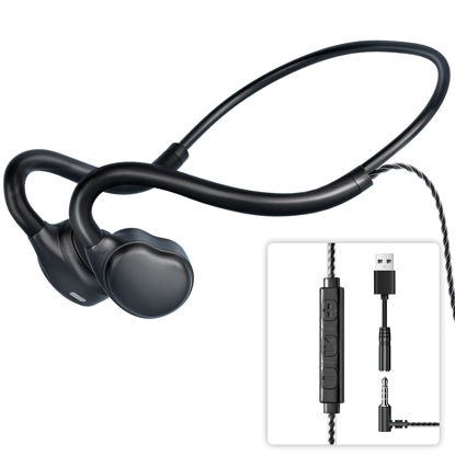 Picture of Open Ear Headphones Wired headphones with Mic, USB or 3.5mm Connection Air Conduction Wired Headset with Premium Sound 0.88Oz Ultra-Light USB Headset Call Noise Reduction Perfect for PC Laptop-Black
