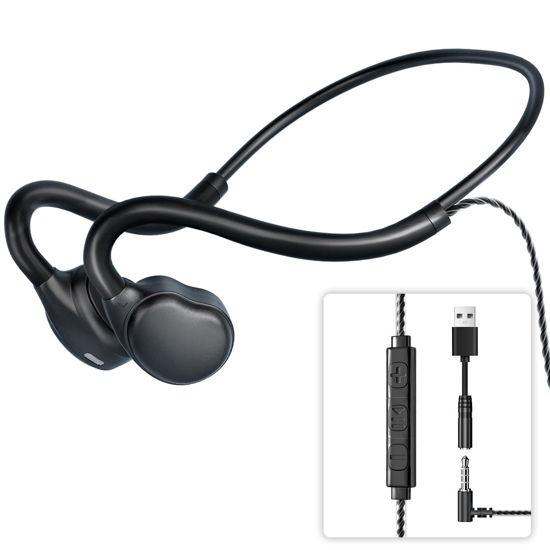 Picture of Open Ear Headphones Wired headphones with Mic, USB or 3.5mm Connection Air Conduction Wired Headset with Premium Sound 0.88Oz Ultra-Light USB Headset Call Noise Reduction Perfect for PC Laptop-Black