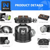 Picture of Low Profile Ball Head 52mm Tripod Head WEYLLAN DH52 Camera Head Mount, CNC Heavy Duty Ball Head with Two 1/4" Quick Release Plates, Panoramic Ballhead for Tripod, Monopod, DSLR, Max Load 66lbs /30kg