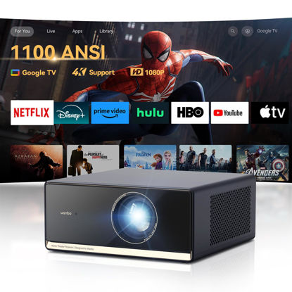 Picture of [1100 ANSI & Google TV] Wanbo X5 Pro 4K Projector with WiFi and Bluetooth, Home Outdoor Movie Proyector, Auto Focus & Keystone, 26dB Low Noise, Native 1080P, Smart Projector with Netflix & Google Play