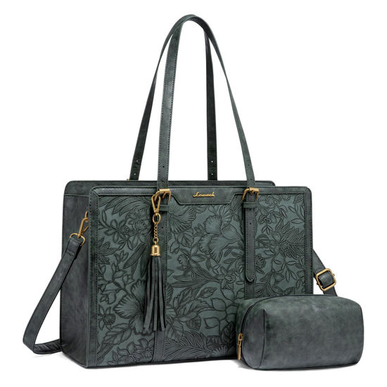 Picture of LOVEVOOK Laptop Bag for Women Vintage Leather Laptop Tote 15.6 inch Large Capacity Computer bag with Clutch Purse for Work