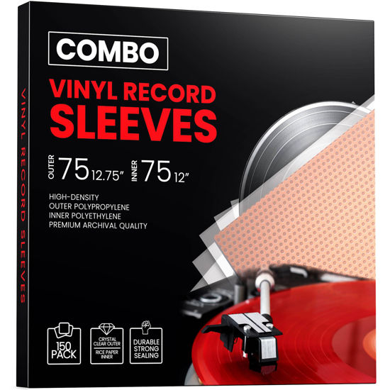 Picture of 150 Vinyl Record Sleeves - Combo Pack 75 Inner and 75 Outer Vinyl Record Storage Sleeves - Clear Plastic Album Covers for Vinyl Sleeves - Protect Against Moisture, Anti-Static & Scratch-Resistant