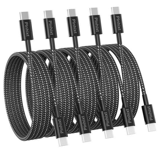 Picture of USB C to USB C Cable, 5Pack 6FT 60W(3.1A) Nylon Braided USB C Charger Cable for for iPhone 16/16 Plus/16 Pro Max/15/15 Plus/15 Pro Max, MacBook Pro, iPad Pro Air,Samsung S24/S24 Ultra/S23 USBC Charger