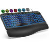Picture of SABLUTE Ergonomic Keyboard Wired with Cushioned Wrist & Palm Rest, Backlit Computer Keyboards with 7-Color Adjustable Backlight, Comfortable Natural Wave Keys for Windows/Mac, Desktop Laptop