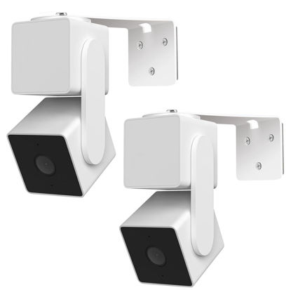 Picture of 2Pack Adhesive Metal Wall Mount Bracket, Compatible with Wyze Cam Pan V3/V2, Google Nest Cam, Eufy Security Solo Indoor Cam E220/P24, Blink Mini Pan Tilt Cam, No Drilling VHB Stick On or Screw Install