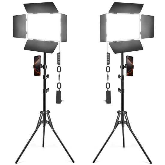Picture of Icceue 2 Pack LED Video Light Kit with Barn Door, Photography Light Panel with Stand, 3000Lux 2500K-8500K Dimmable Studio Light for Video Recording/Filming/Photoshoot Shooting/Live Streaming/YouTube