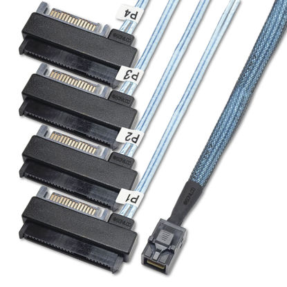 Picture of Sonilco Storage Configurations Cable Mini SAS HDD SFF-8643 to 4 SFF-8482 with 15-pin Power Port Cord (2 Cables, 1 Meter / 3.2 Feet)