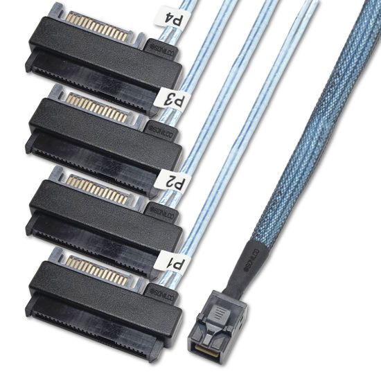 Picture of Sonilco Storage Configurations Cable Mini SAS HDD SFF-8643 to 4 SFF-8482 with 15-pin Power Port Cord (2 Cables, 1 Meter / 3.2 Feet)
