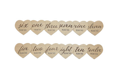 Picture of Kate & Milo Heart Shaped Wooden Monthly Milestone Photo Cards, Baby Announcement Cards, Double Sided Photo Prop Milestone Discs, Pregnancy Journey Milestone Markers, Light Wood