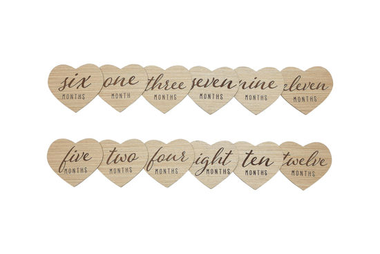 Picture of Kate & Milo Heart Shaped Wooden Monthly Milestone Photo Cards, Baby Announcement Cards, Double Sided Photo Prop Milestone Discs, Pregnancy Journey Milestone Markers, Light Wood
