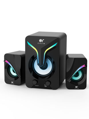 Picture of OROW Computer Speakers,Mini PC Speakers with Subwoofer,2.1 Desktop Speakers with RGB Lights,USB Powered, Stereo Sound,Gaming Speakers with 3.5mm Aux Cable for Monitor/Laptop/Tablet(S212)