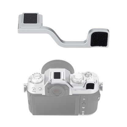Picture of JJC Deluxe Metal Thumb Up Grip for Fuji Fujifilm X-T50 XT50 Mirrorless Camera, Hot Shoe Thumb Rest Support Grip for Stable and Safe Hand Hold, Not Affect The Use of Camera Buttons, Silver Color