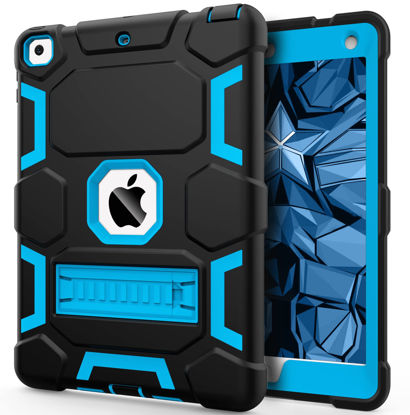 Picture of CCMAO Case for iPad 6th/5th Generation (9.7-inch, 2018/2017), iPad Air 2nd Generation Case (2014) with Kickstand, Hybrid Shockproof Protective iPad 9.7 Case for Kids Boys, Black+Sky Blue