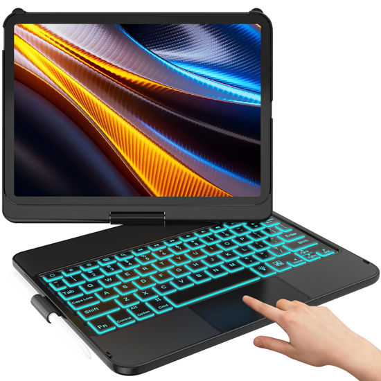 Picture of For iPad 10th Generation Case with Keyboard for iPad 10.9“2022，Touch Keyboard for iPad 10th Generation - 10 Color Backlight, 360° Rotatable Protective Cover with Pencil Holder for iPad 10.9 inch 2022