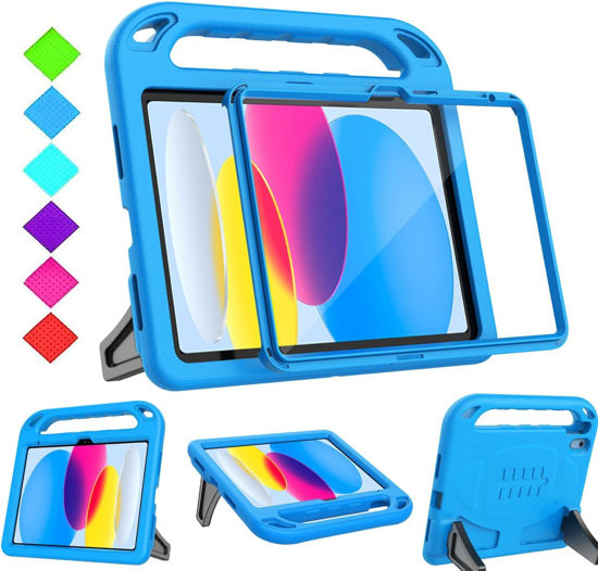 Picture of BMOUO Kids Case for iPad 10th Generation 10.9 inch 2022 - with Built-in Screen Protector, Shockproof Light Weight Covertible Handle Stand iPad 10th Generation Case for Kids Toddlers Girls, Blue